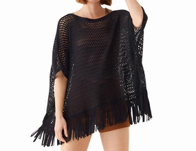 Relaxed Fit Women's Playa Poncho In Black