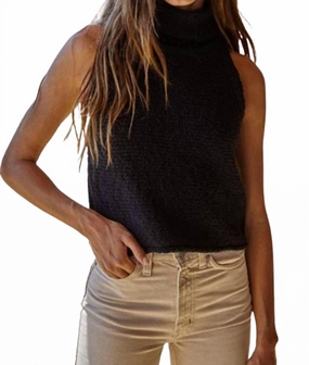 Women's Sweater Knit Top In Black Wrinkle Free Material Anti Static Finish