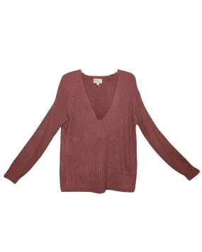 Comfy Knitwear Comfy Material Women's Ribbed V Neck Sweater In Merlot