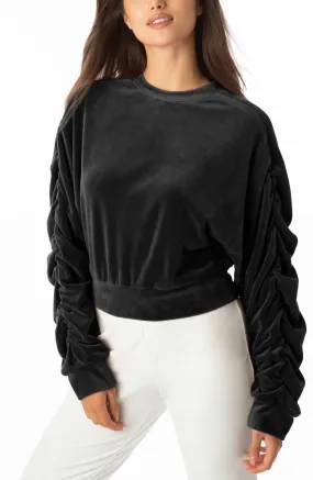 Sophisticated Layers Women's Ruched Sleeve Pitch Pullover Top In Black