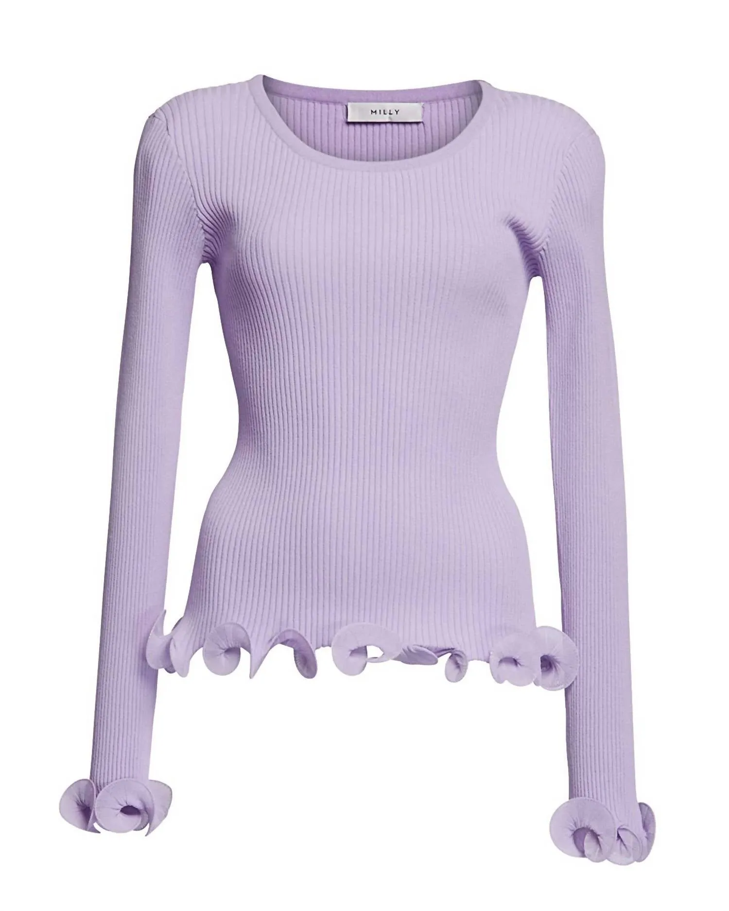 Women's Wired Edges Ribbed Knit Pullover Sweater In Lavender Soft comfort layer
