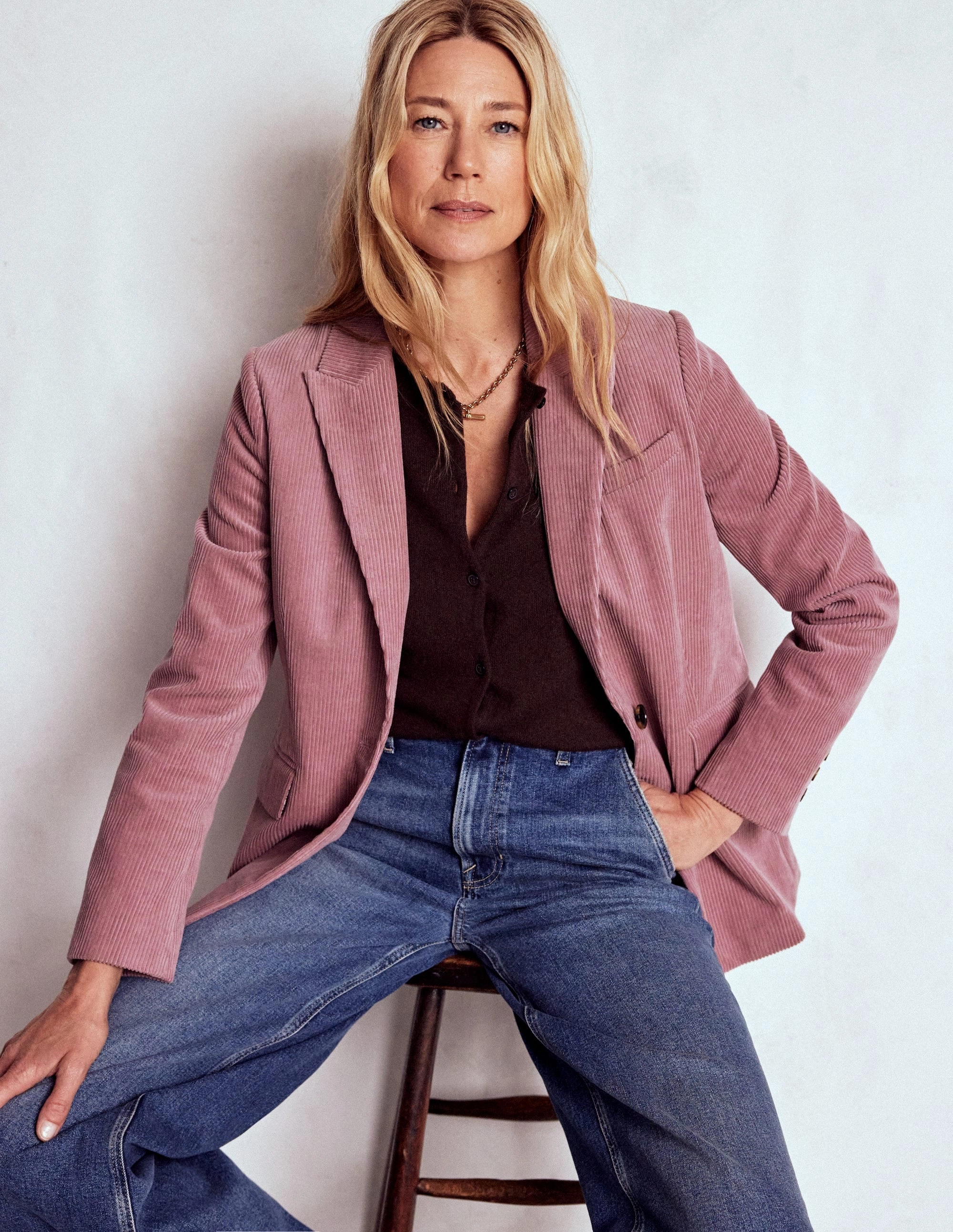 Woodbridge Cord Blazer-Blushing Rose Layering Compatible Cut ReinforcedEdging