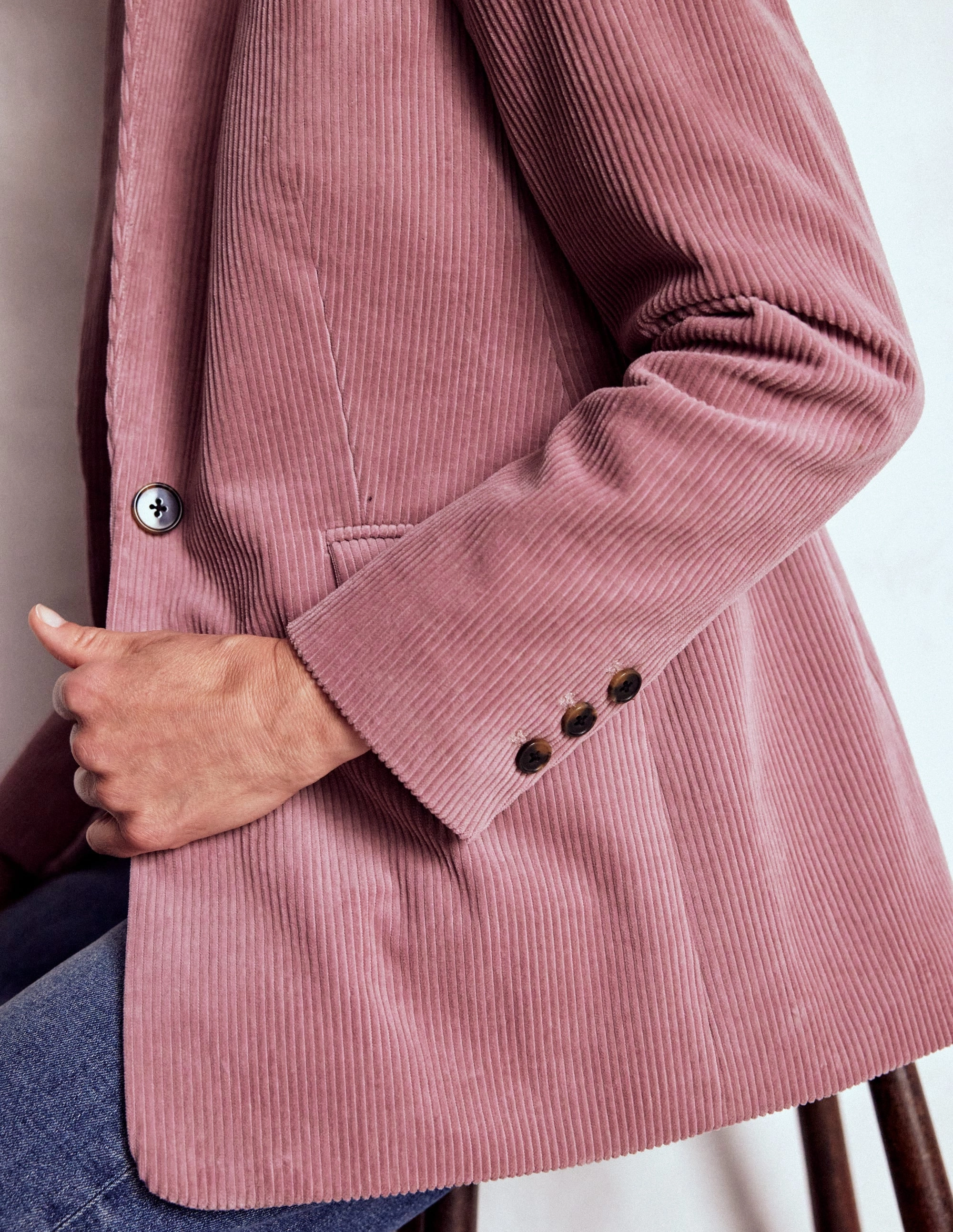 Heat Sealed Zippers Woodbridge Cord Blazer-Blushing Rose