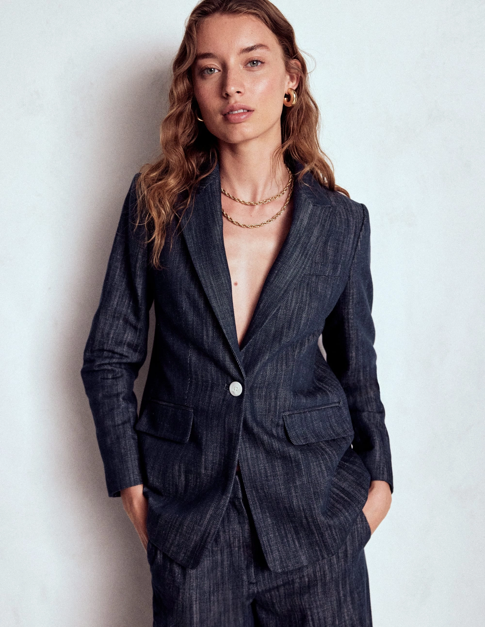 Smooth Zipper Action Woodbridge Twill Blazer-Navy, Indigo