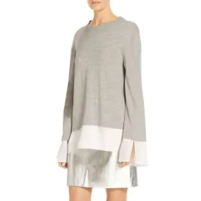 Chilly Layering Comfy Knitwear Wool Silk Contrast Tie Back Pullover Knit Sweater In Gray