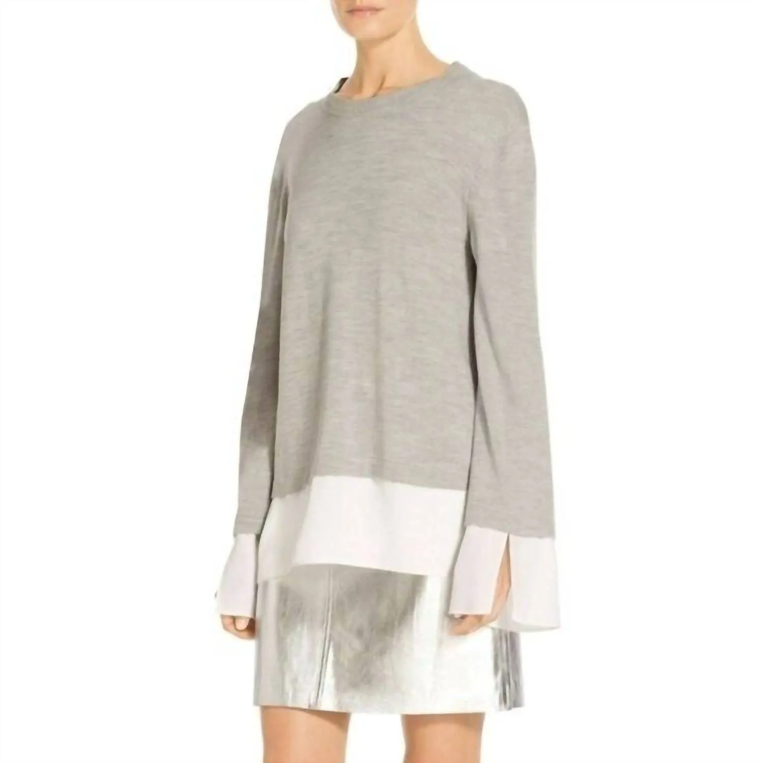 Chilly Layering Comfy Knitwear Wool Silk Contrast Tie Back Pullover Knit Sweater In Gray