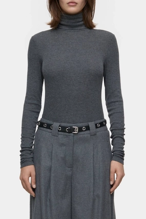Wool Blend Turtleneck In Dark Grey Melange Relaxed Style