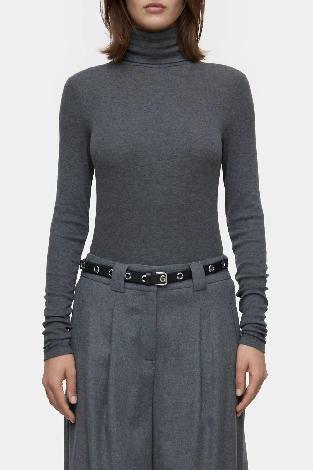 Comfortable Wear Wool Blend Turtleneck In Dark Grey Melange