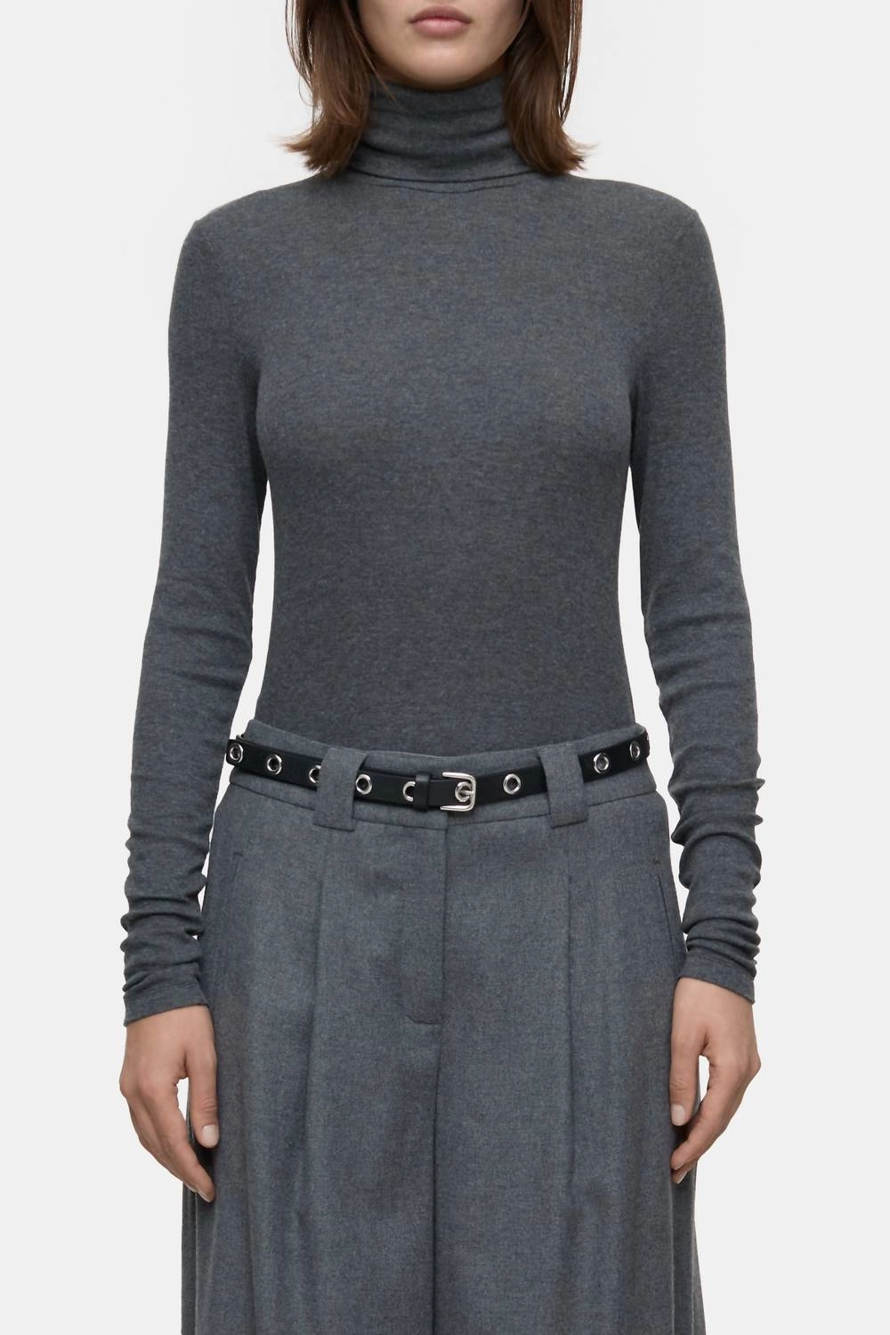 Wool Blend Turtleneck In Dark Grey Melange Relaxed Style