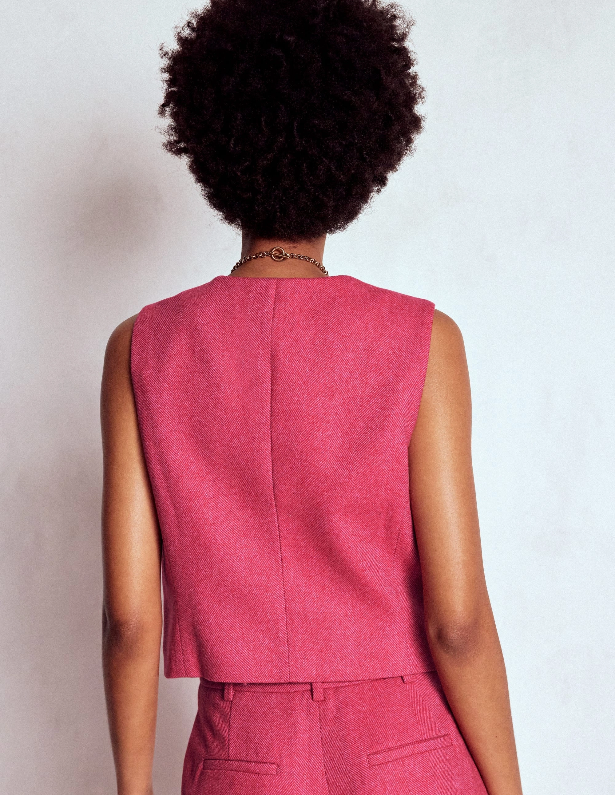 Adjustable Hood Street Comfort Fit Wool Herringbone Waistcoat-Pink Herringbone