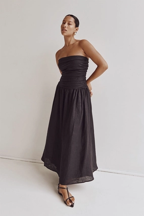 CATANIA BLACK LINEN STRAPLESS DRESS Classic Flow Beauty Feel
