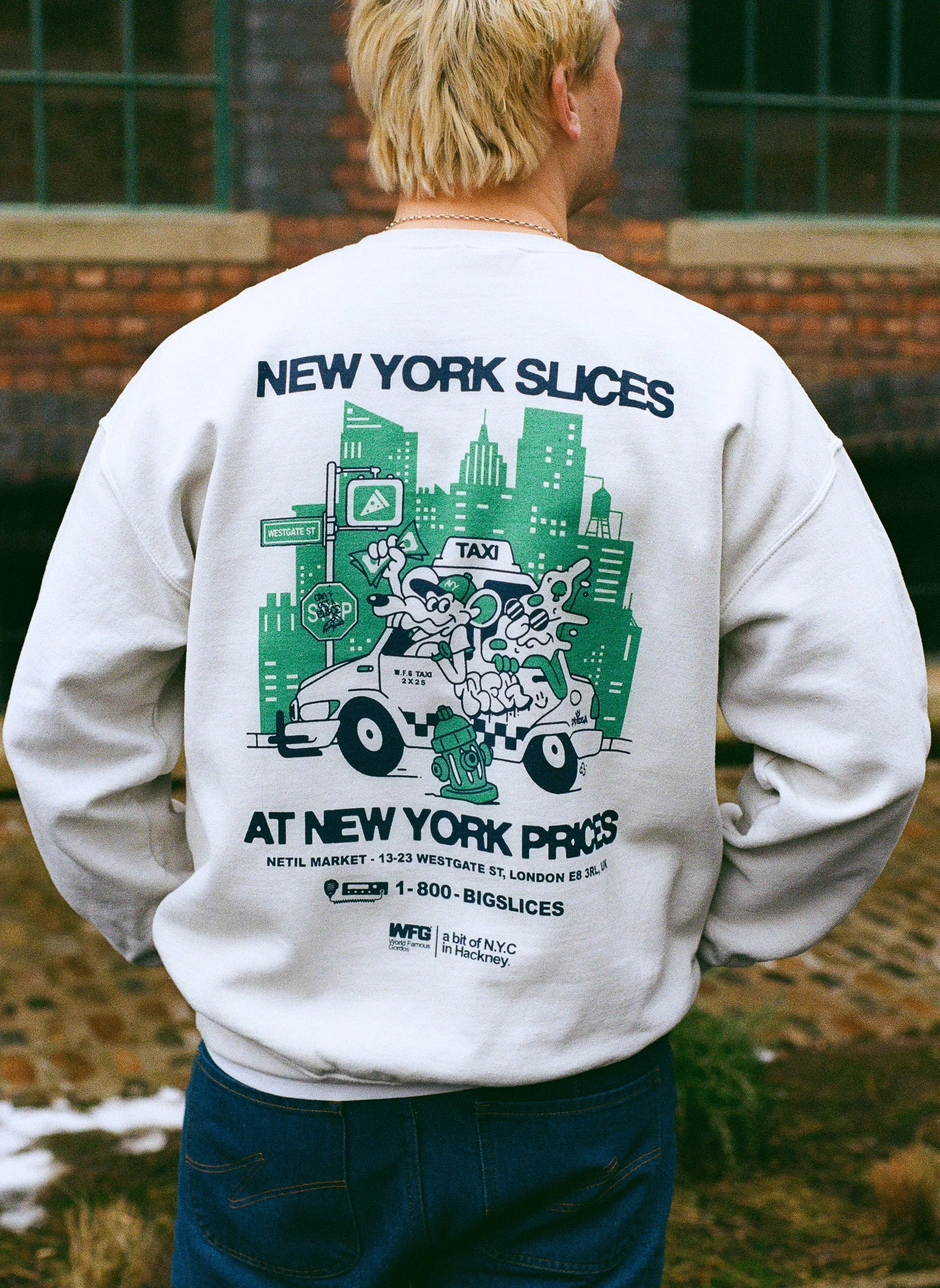 World Famous Gordos 'NYC Slices' Washed Sweater - Grey Ergonomic Sleeve Engineering