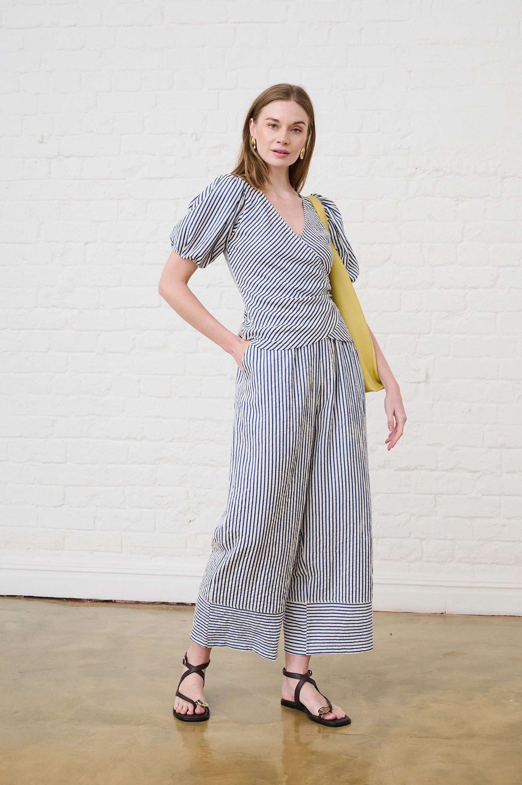 Wrap Top in Blue Stripe Active Tee SoftTouchBrushedInterior