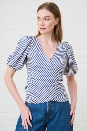 Versatile Layering Cut Hot Weather Wrap Top in Blue Stripe