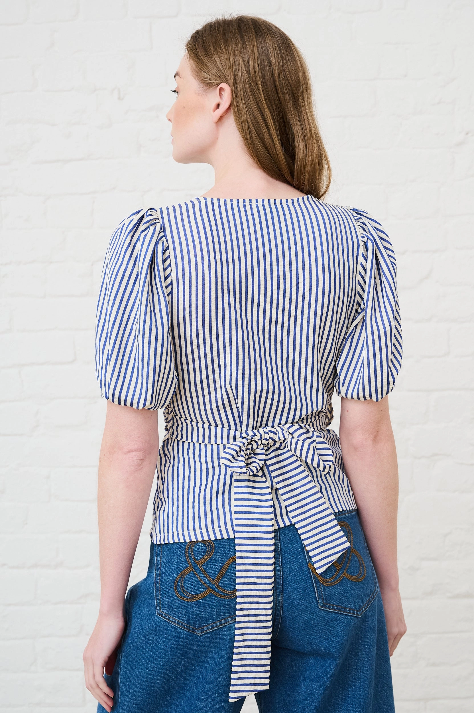 RibbedTrims OdorResistantTreatment Wrap Top in Blue Stripe