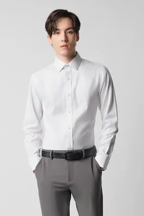 Morning Comfort Wrinkle-Free Classic Herringbone Dress Shirt | White WH001Z