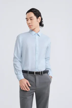 Wrinkle-Free Dobby Twill Dress Shirt  | Pale Blue Semi Plain 27585N Cuffed hem Black Tie Optional