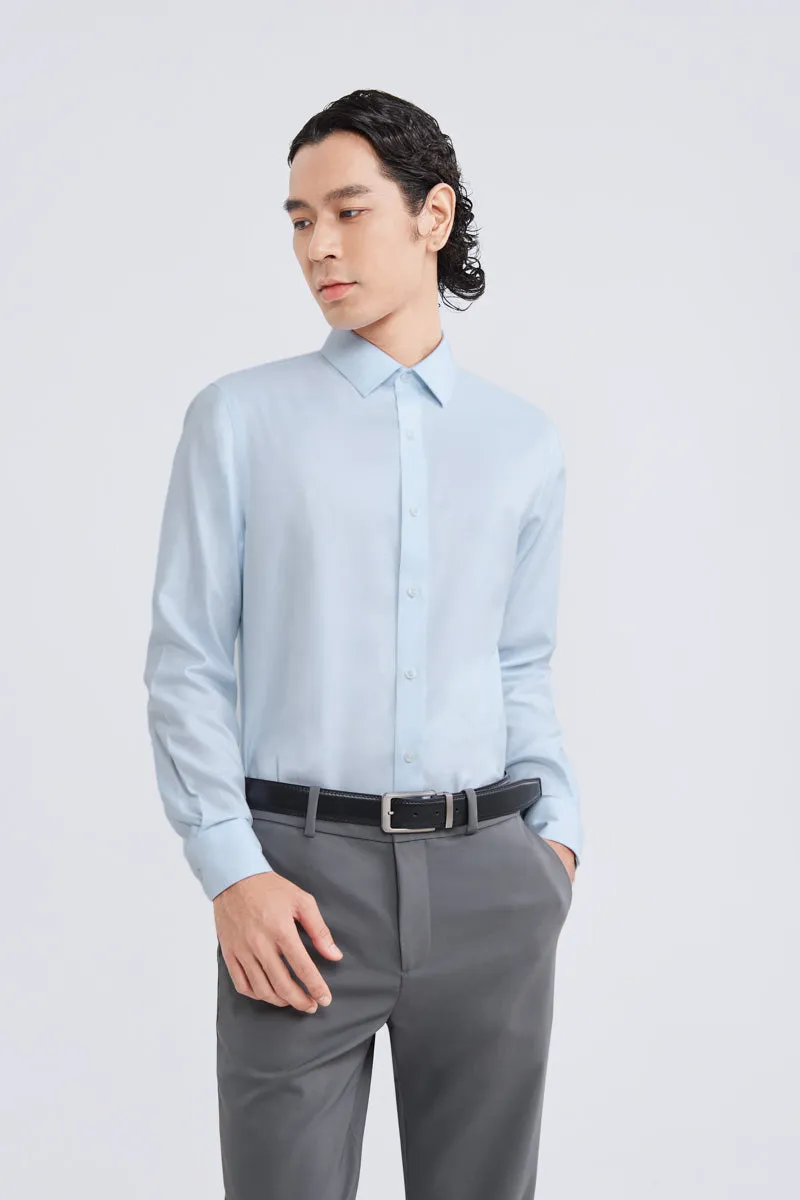 Wrinkle-Free Dobby Twill Dress Shirt  | Pale Blue Semi Plain 27585N Cuffed hem Black Tie Optional
