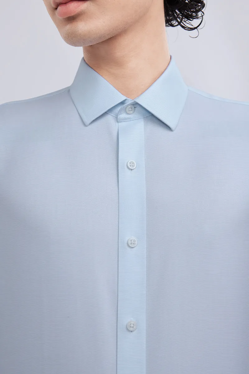 Button front Versatile Styling Wrinkle-Free Dobby Twill Dress Shirt  | Pale Blue Semi Plain 27585N