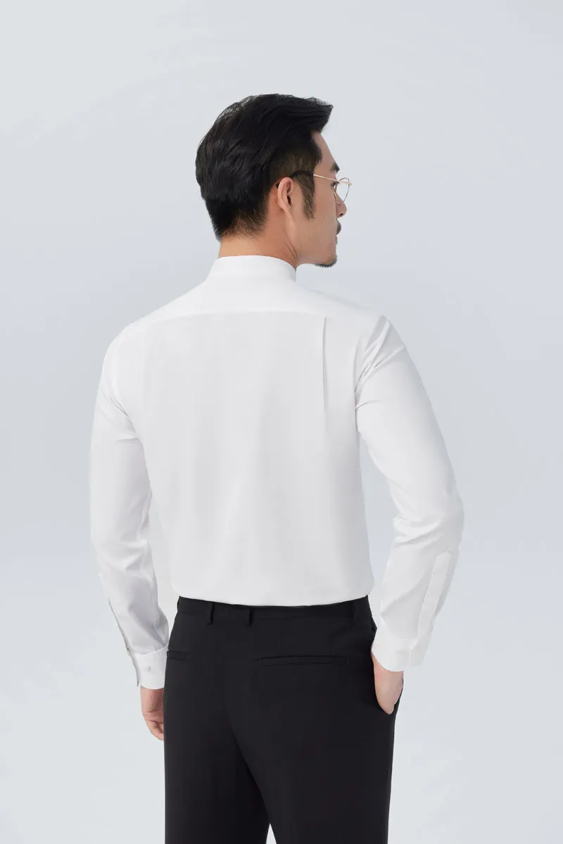 Wrinkle-Free Mandarin Collar Dress Shirt | White WH001Z Edgy Design High Density Weave