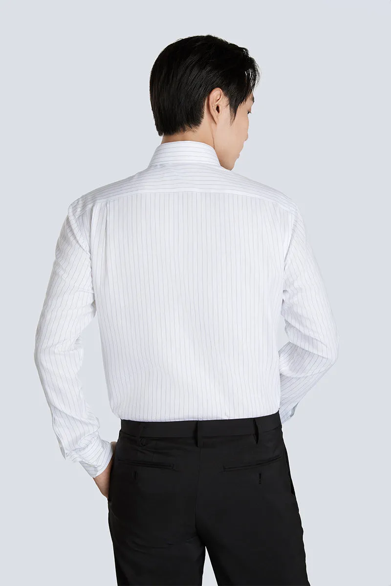 family gathering Holiday Travel Wrinkle-Free Pinpoint Oxford Dress Shirt | Blue Stripes 9566DK
