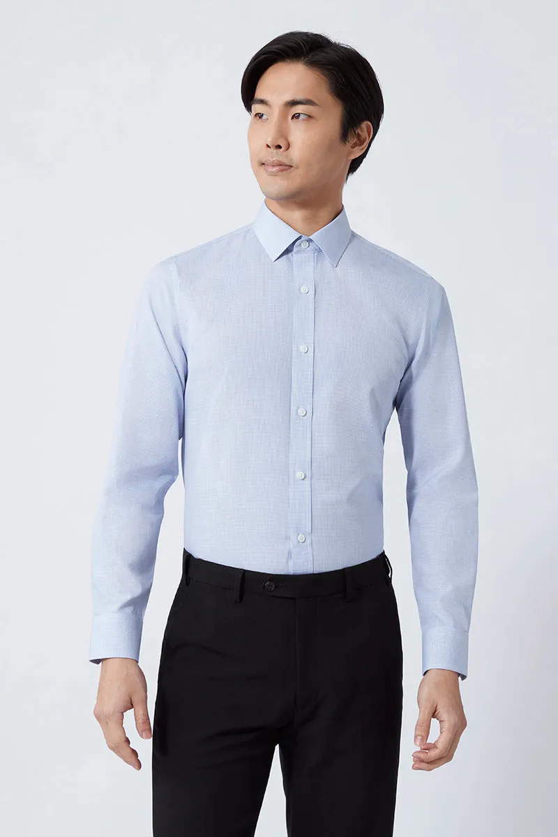 Raw edge Wrinkle-Free Poplin Dress Shirt | Blue Check 16771N