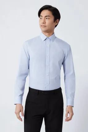 Raw edge Wrinkle-Free Poplin Dress Shirt | Blue Check 16771N