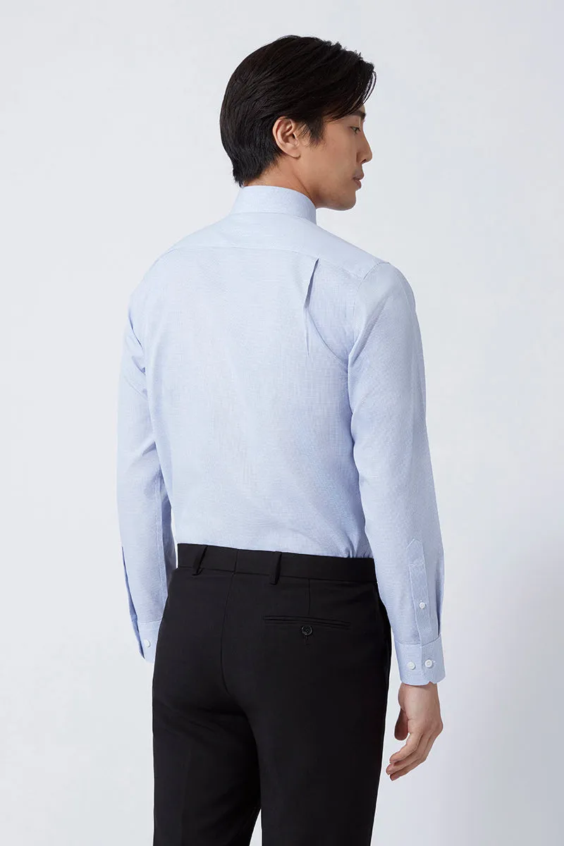 Patterned Design Vintage Wash Wrinkle-Free Poplin Dress Shirt | Blue Check 16771N