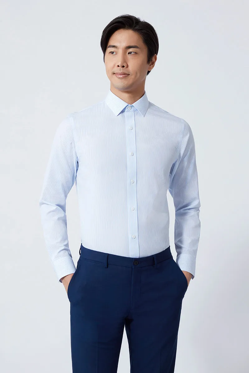 Rugged Style Wrinkle-Free Poplin Dress Shirt | Light Blue Stripes 15103N