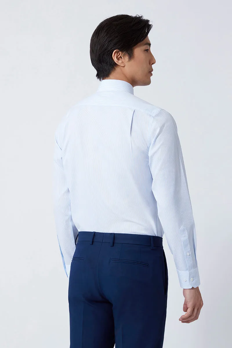 Wrinkle-Free Poplin Dress Shirt | Light Blue Stripes 15103N Embellished Neckline