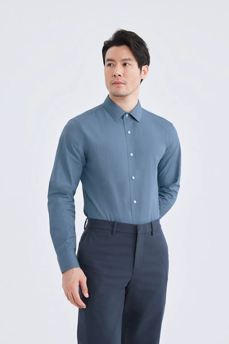 Winter Comfort Wrinkle-Free Poplin Dress Shirt | Mid Blue Semi Plain 28514N