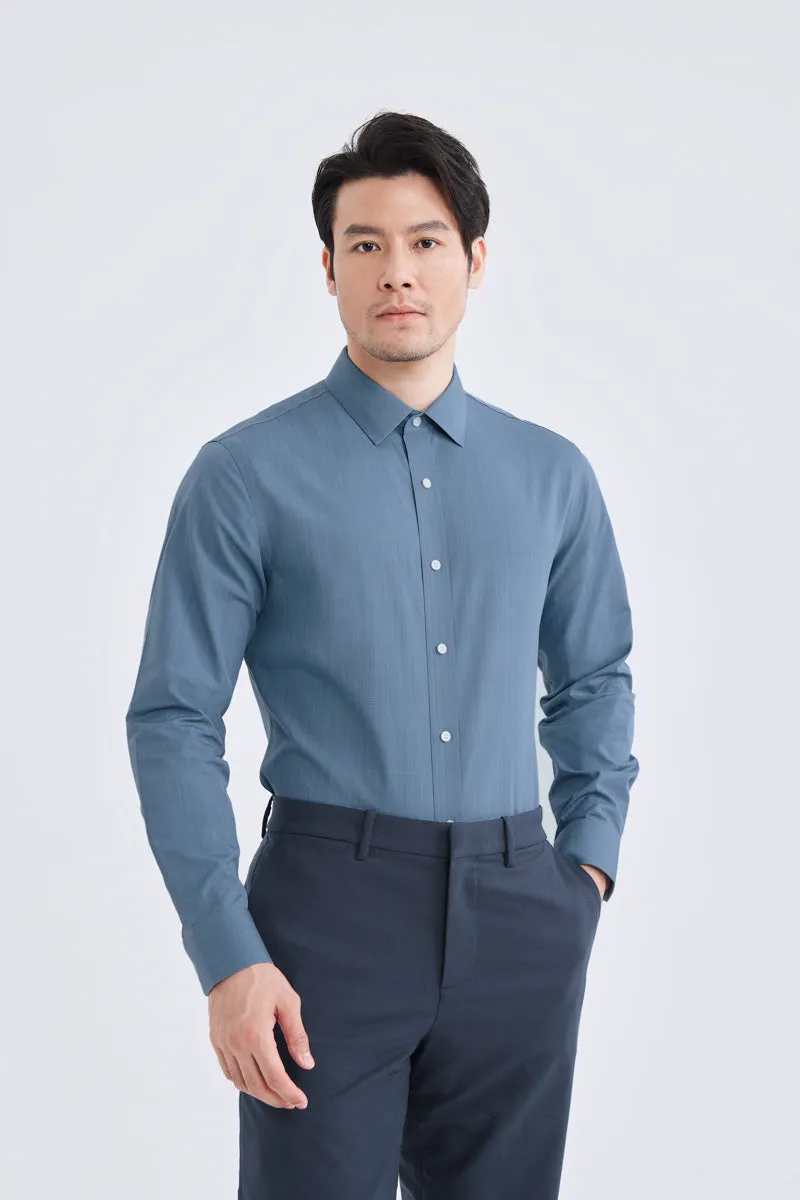 Wrinkle-Free Poplin Dress Shirt | Mid Blue Semi Plain 28514N Abstract print