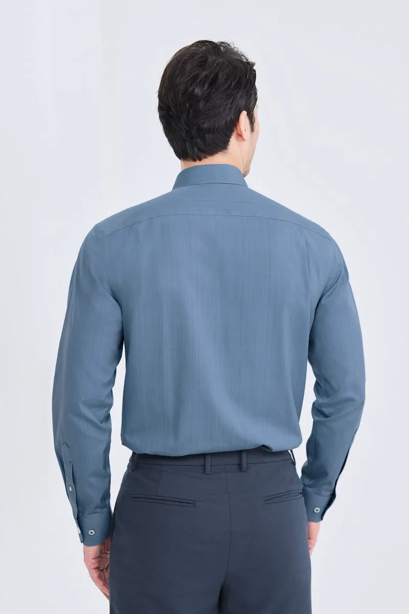 Road Trip Ready Wrinkle-Free Poplin Dress Shirt | Mid Blue Semi Plain 28514N