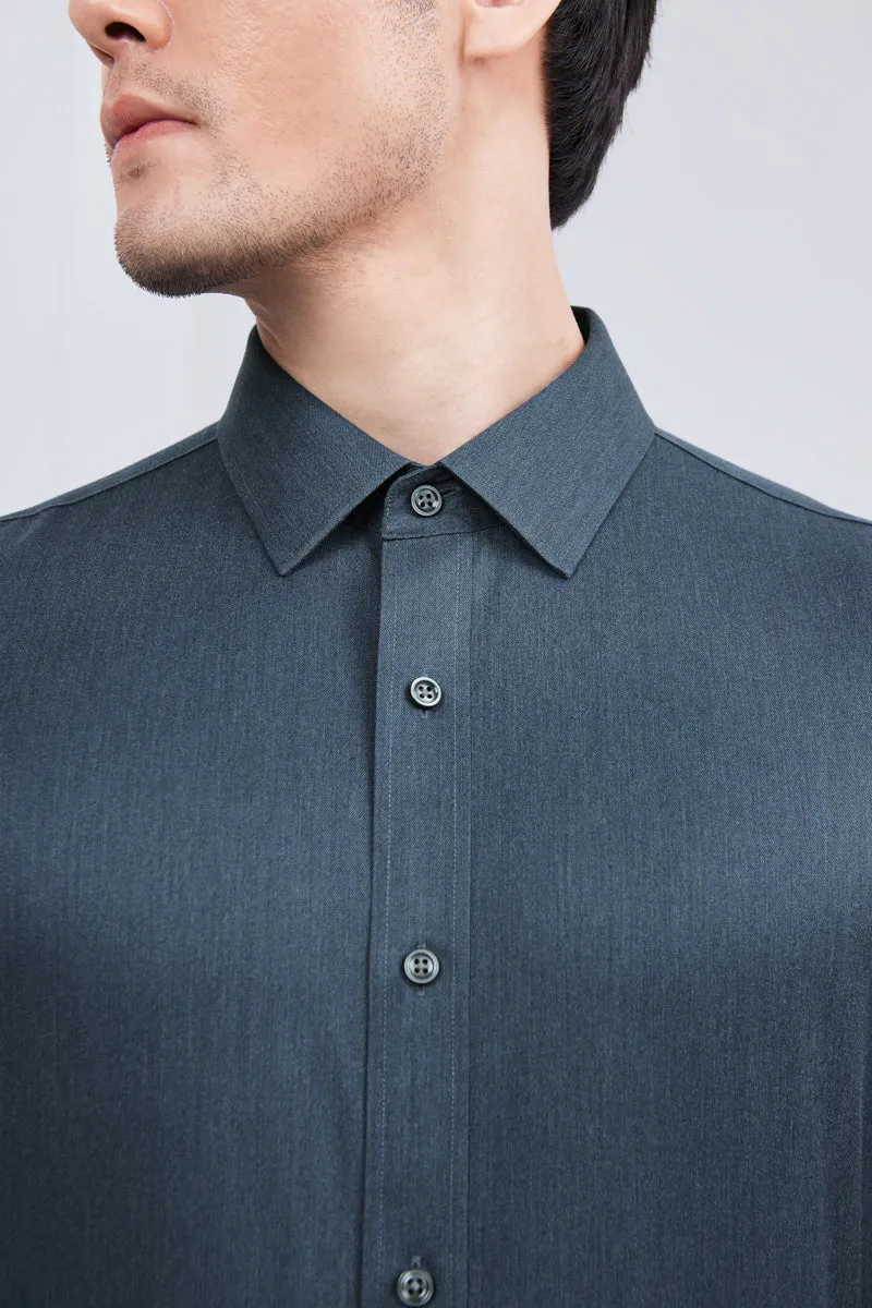 Wrinkle-Free Twill Heather Dress Shirt | Grey Blue 27790N fade resistant color
