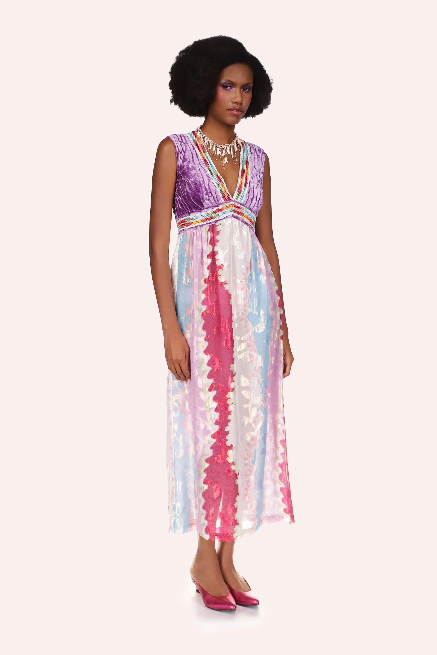 Wavy Clouds Velvet Bodice Sleeveless Dress Chilly Comfort Wear