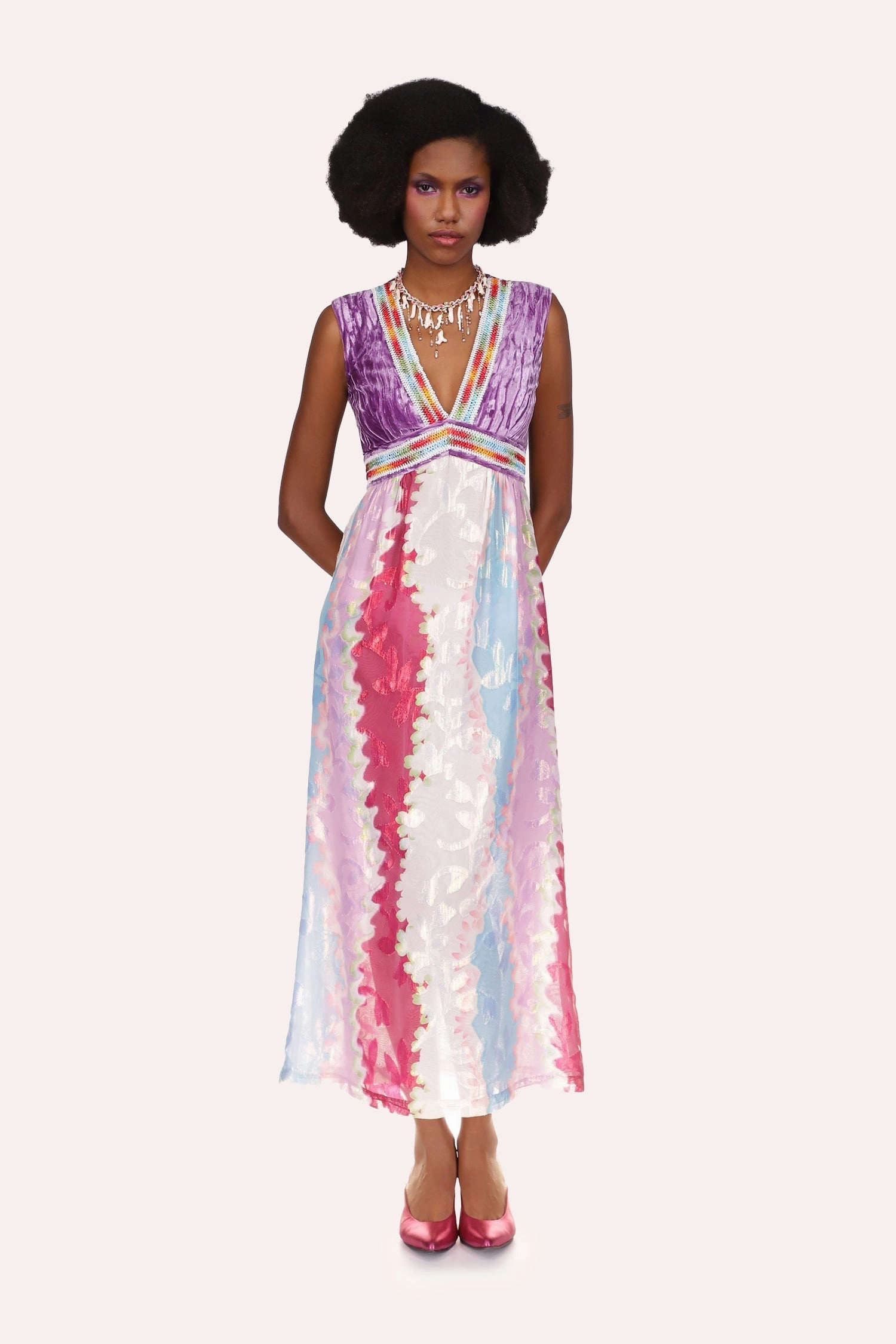 Wavy Clouds Velvet Bodice Sleeveless Dress Timeless Wearable