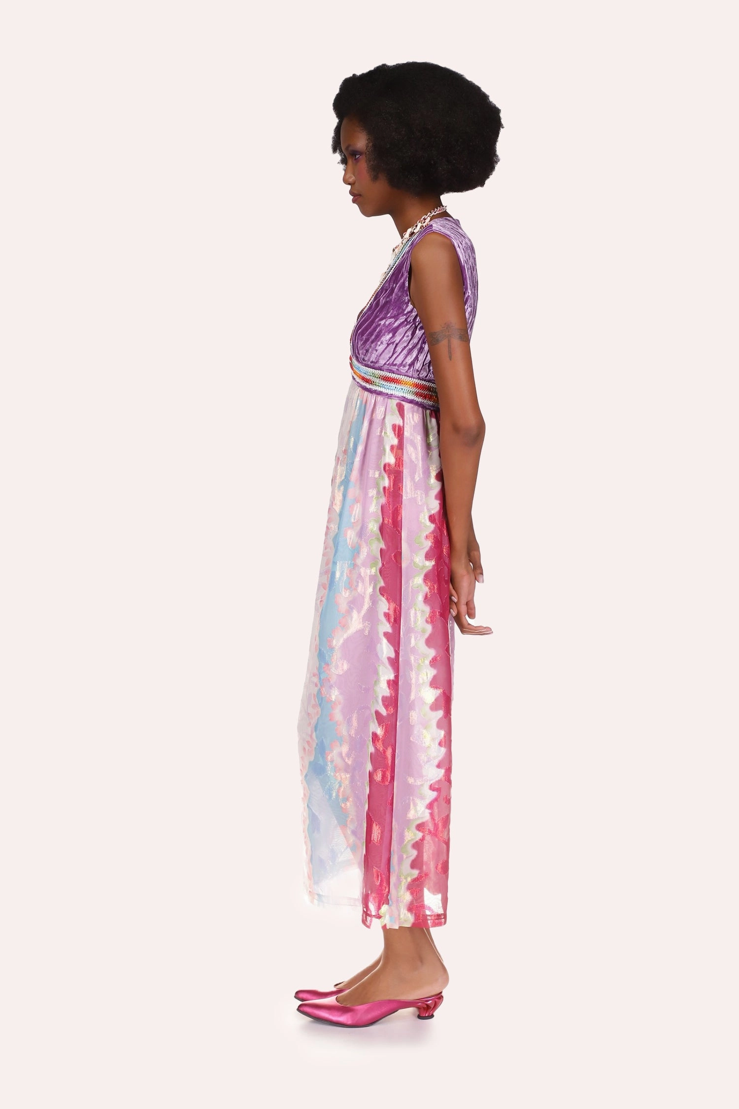 Wavy Clouds Velvet Bodice Sleeveless Dress SmoothEdgeFinish