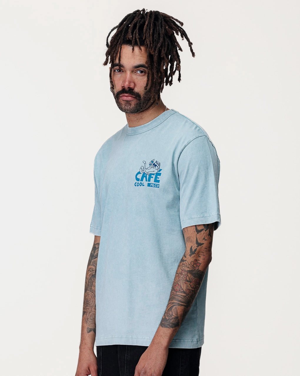 Caf?? Cool T-Shirt - Vintage Blue Breathable Fit Wear Yoga class