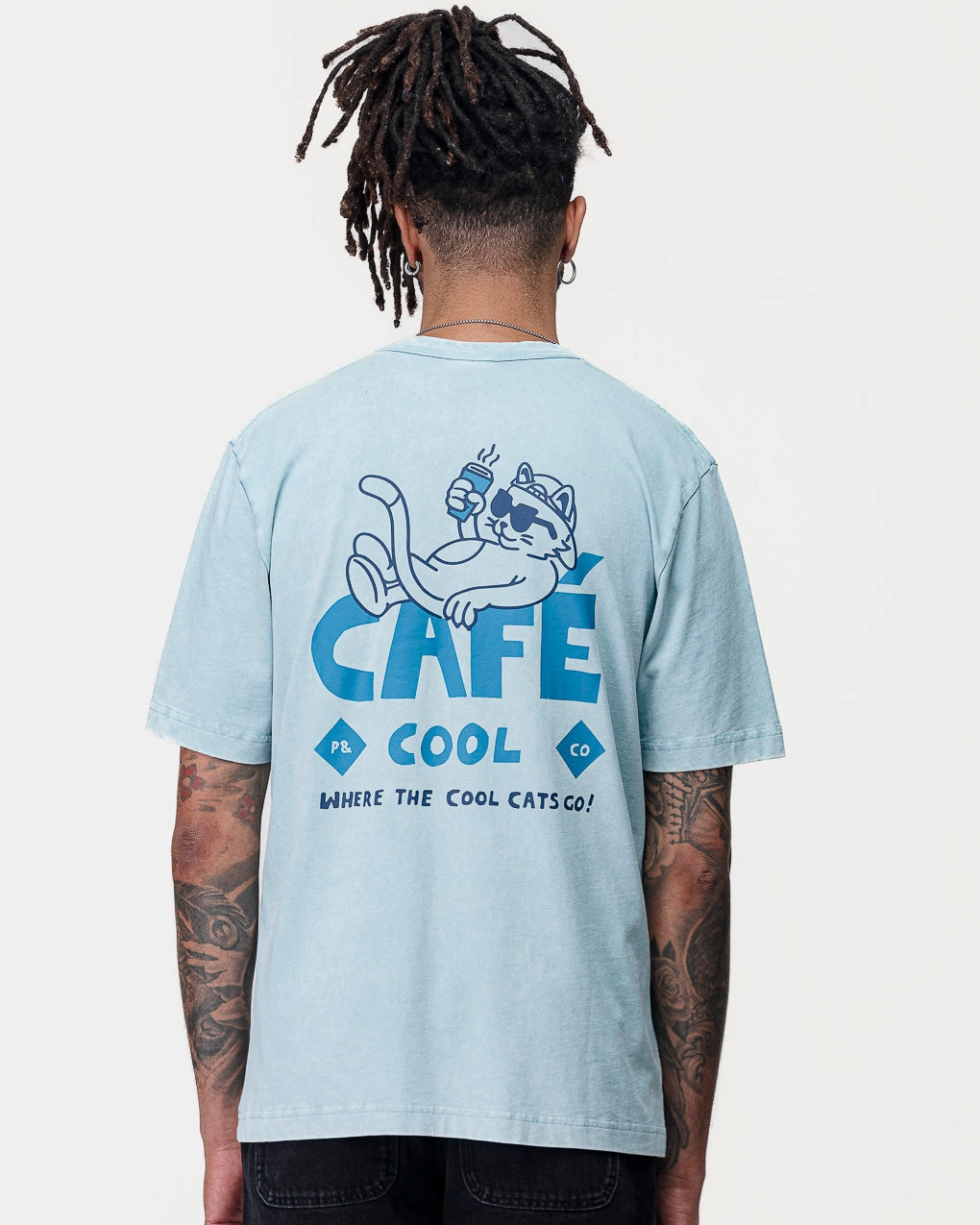Caf?? Cool T-Shirt - Vintage Blue Classic and Comfy Non Shrink Material