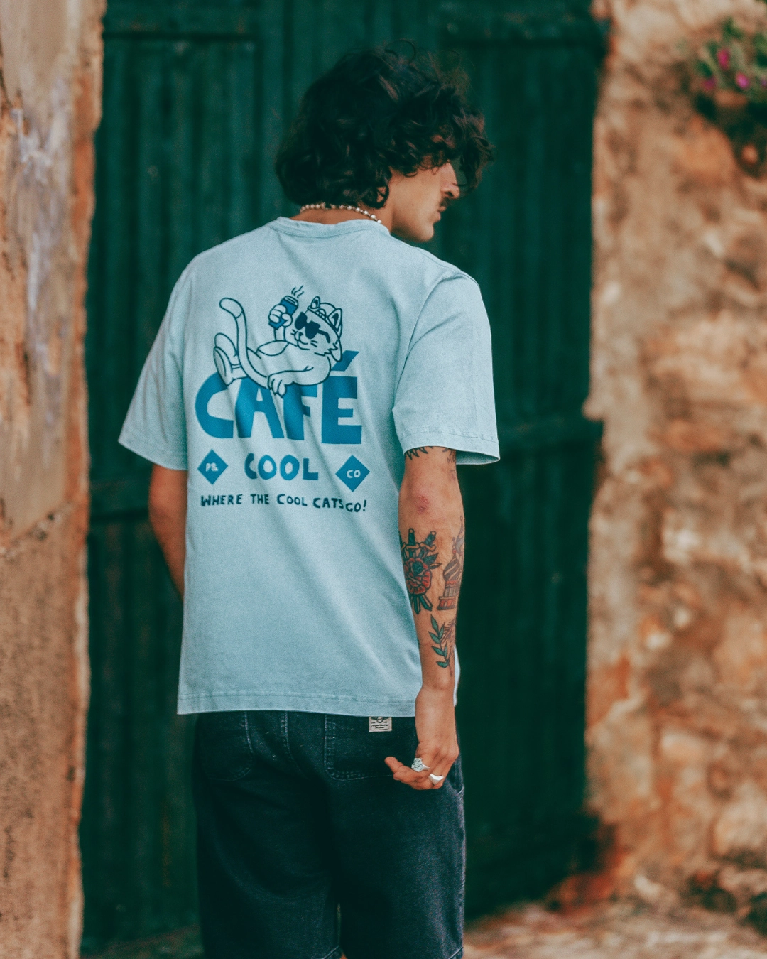 Caf?? Cool T-Shirt - Vintage Blue Sustainable Packaging