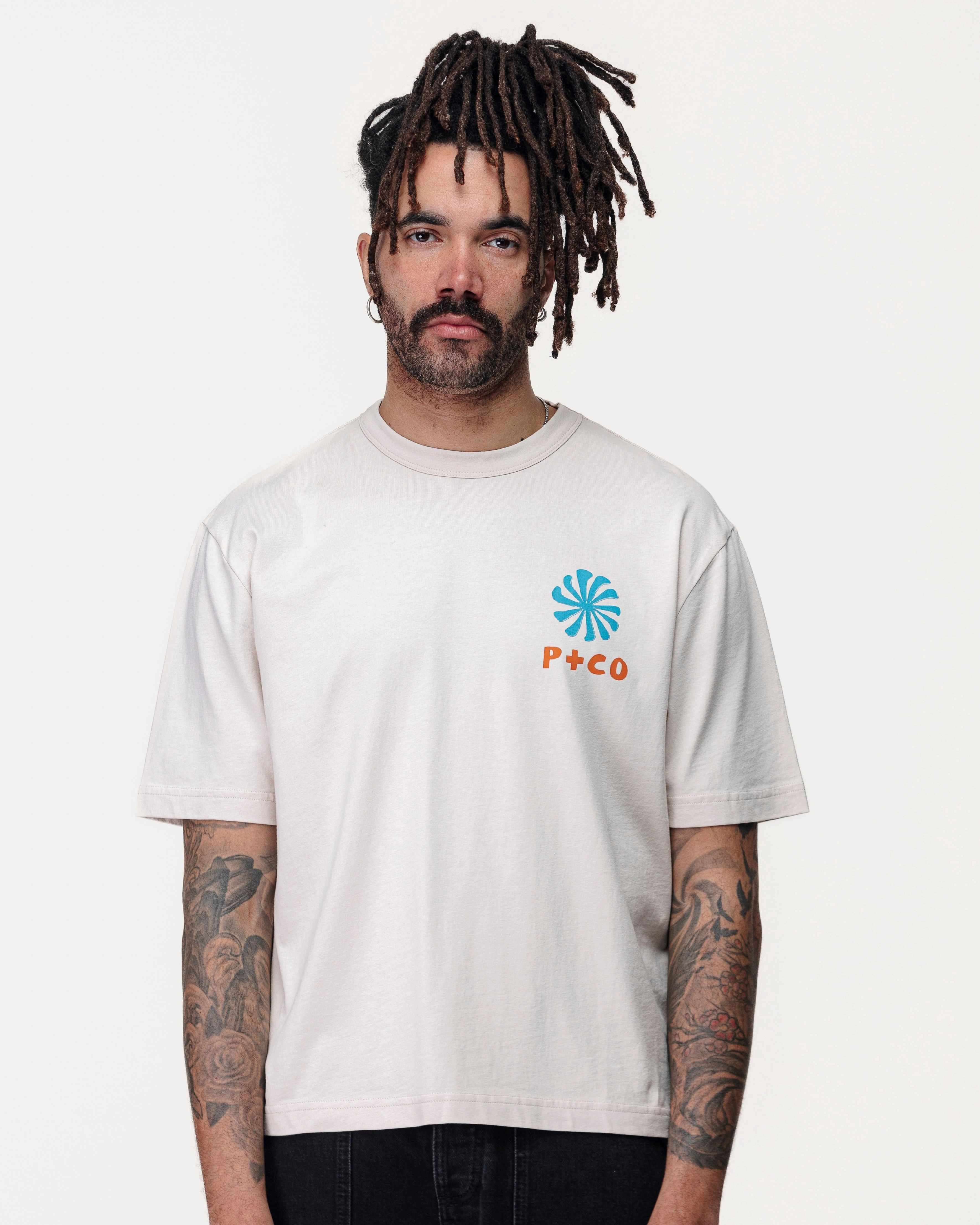 Timeless Look Cotton Blend Waves Of Change Boxy T-Shirt - Bone