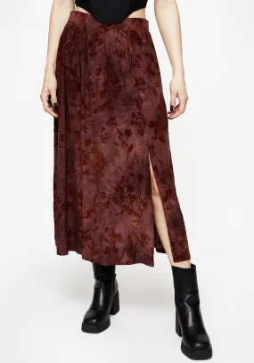 quick dry Wytchelm Floral Flocked Velour Midaxi Skirt - Red