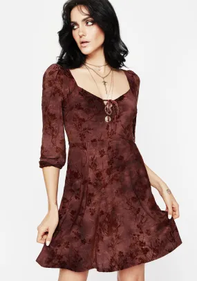 Casual weekend dress Wytchelm Floral Flocked Velour Mini Dress - Red