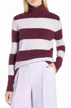 X Atlantic-Pacific Striped Turtleneck In Purple Timeless Layering