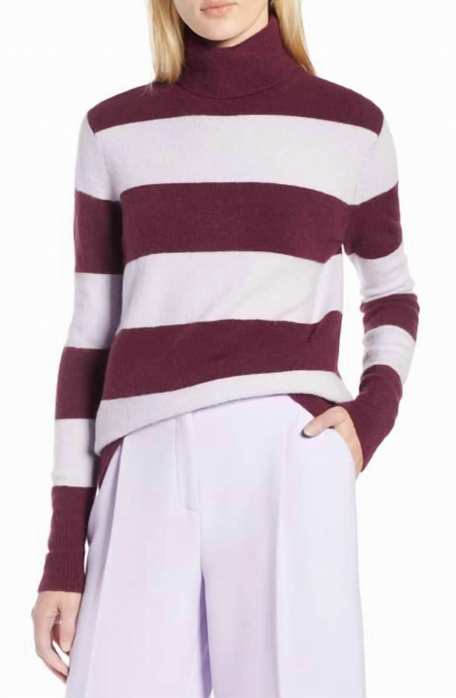 X Atlantic-Pacific Striped Turtleneck In Purple Timeless Layering
