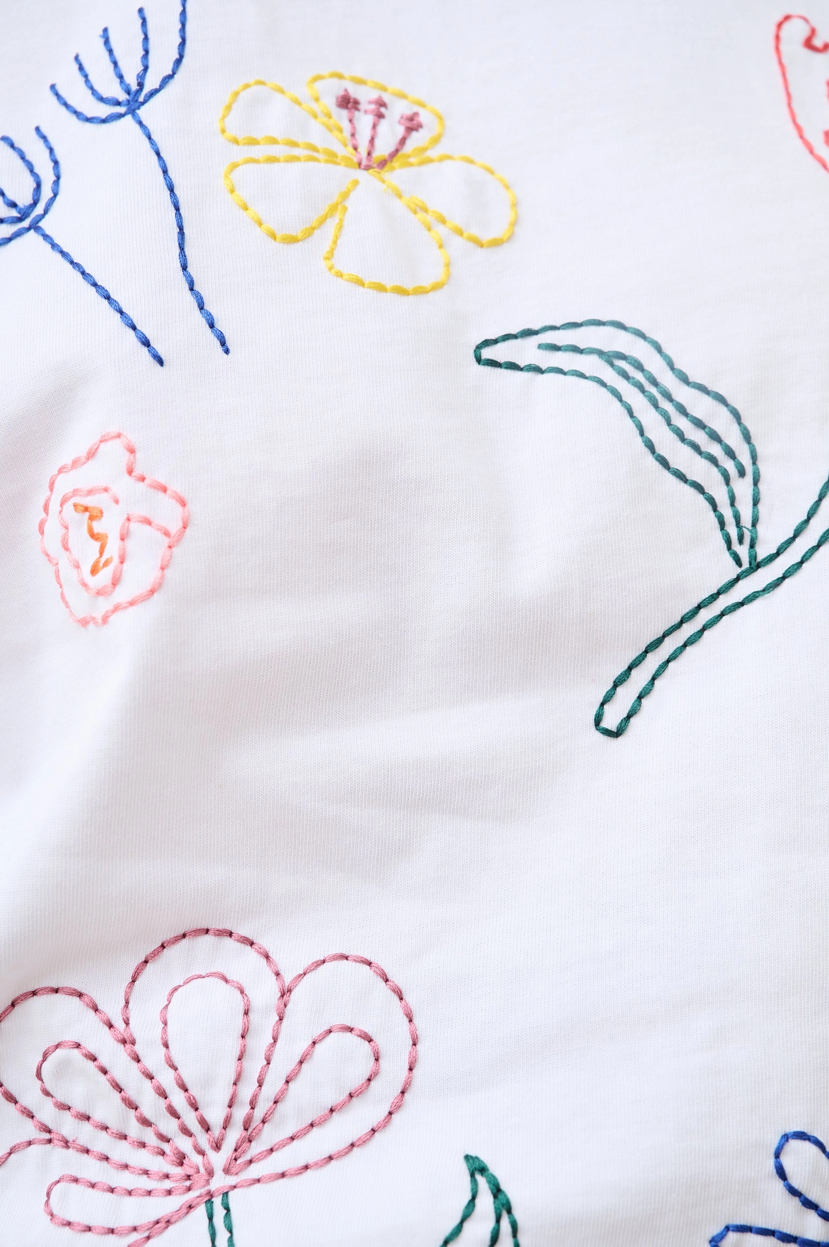 The Boxy Tee with Flower Embroidery DualLayer Weave
