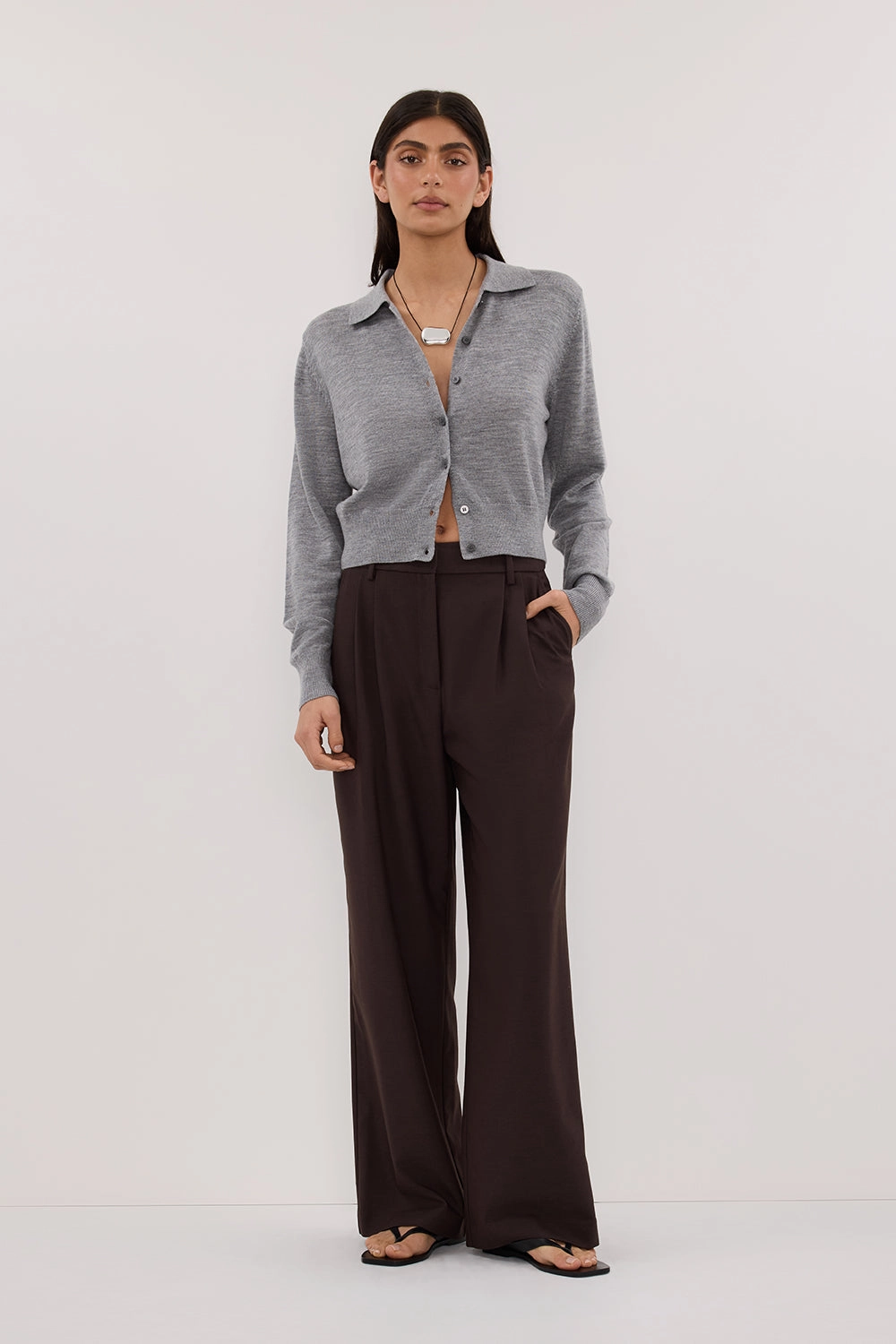 KYRA SILVER LONG SLEEVE MERINO WOOL CARDIGAN Soft Knit Piece