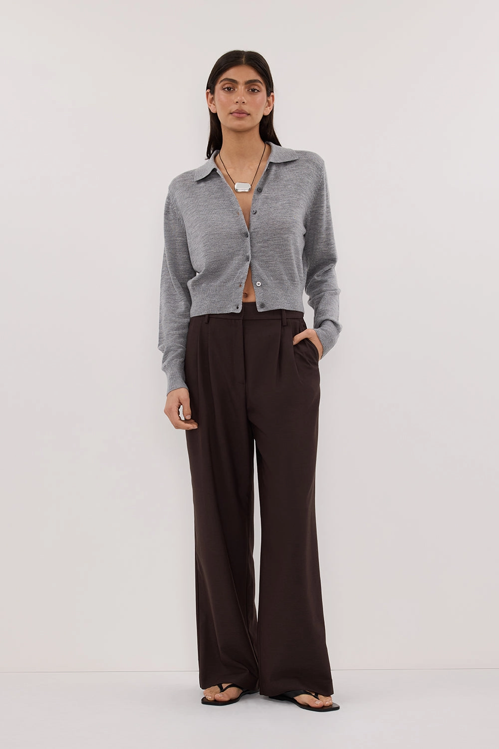 KYRA SILVER LONG SLEEVE MERINO WOOL CARDIGAN Simple Knit