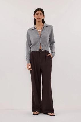 High Twist Yarn Structure Cozy Knit Piece KYRA SILVER LONG SLEEVE MERINO WOOL CARDIGAN