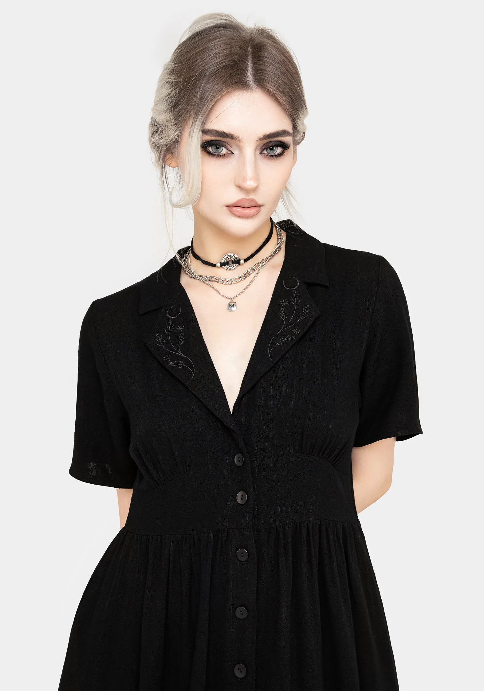 Pure Vibes Effortless Pair Jasmine Embroidered Midi Shirt Dress